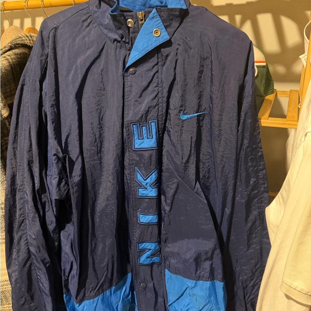 Nike Navy and Light Blue Men's Windbreaker Jacket with Front Logo